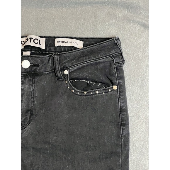 PTCL ETHIKAL BRAND Women's Black Studded Flare Jeans Size 31 Stretch Denim - Picture 3 of 12